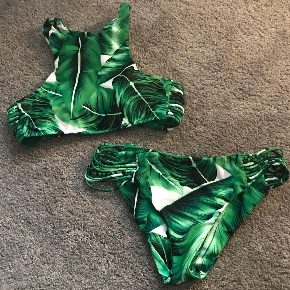 leaf halter swim suit